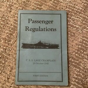 U. S. S. Lake Champlain Passenger Regulations 1945 Booklet